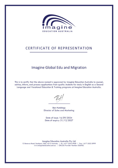 CERTIFICATE OF REPRESENTATION-Imagine Global Edu and Migration 2027